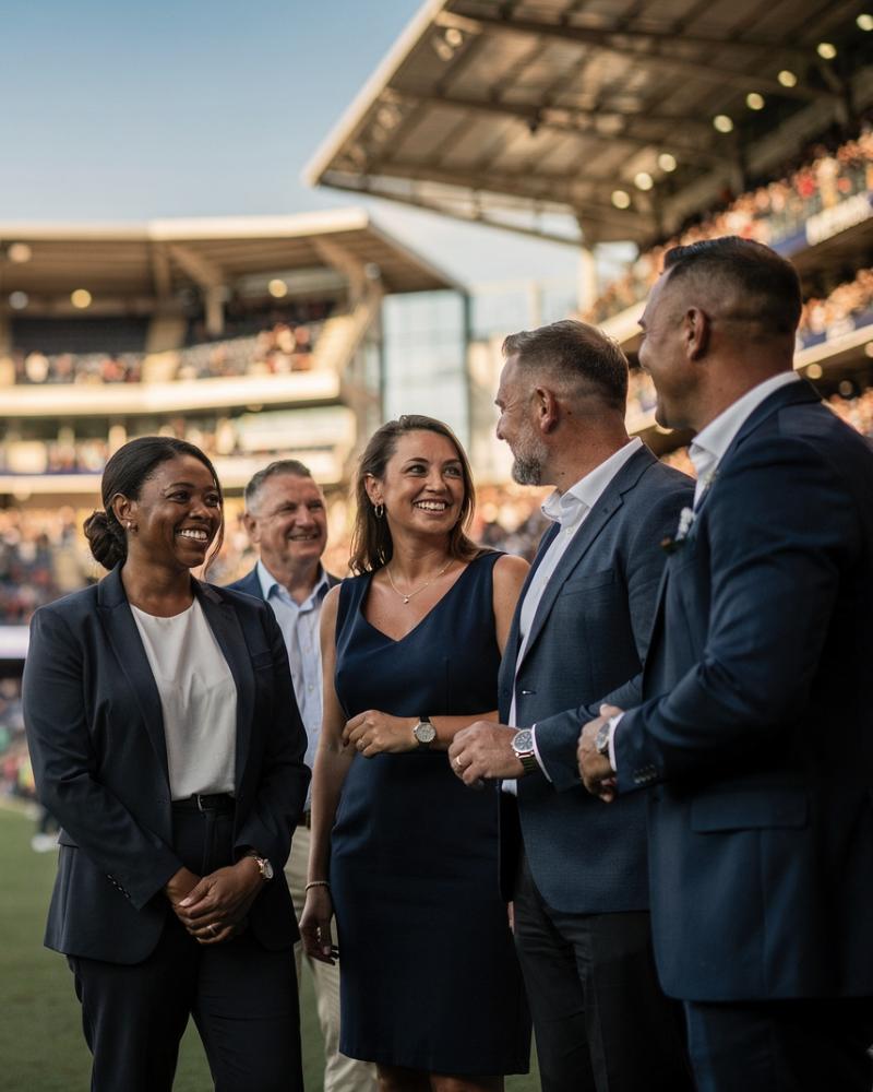 Business guests enjoying pitchside access before a rugby match